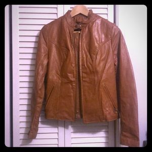 Brown Brooks leather sportswear leather jacket.
